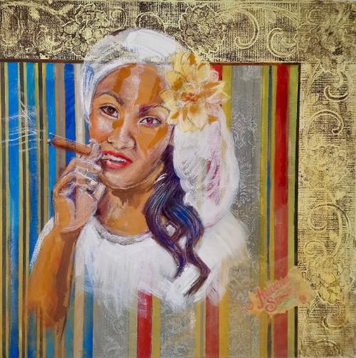 'Havana Smoker': oil and acrylic on canvas, 2019, 100 x 100 cm, NFS.